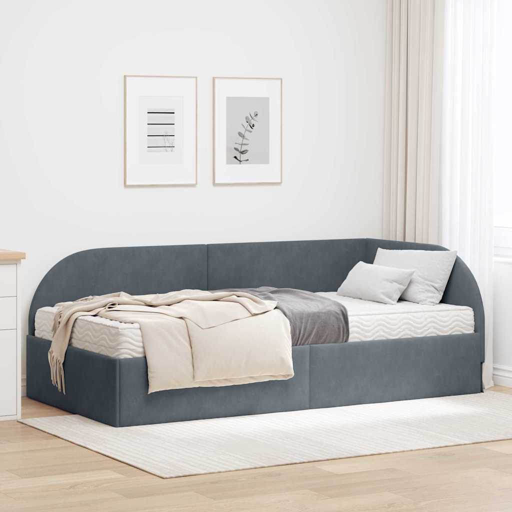 Kutni krevetni okvir s madracem 2 kom. Tamnosiva 90 x 190 cm