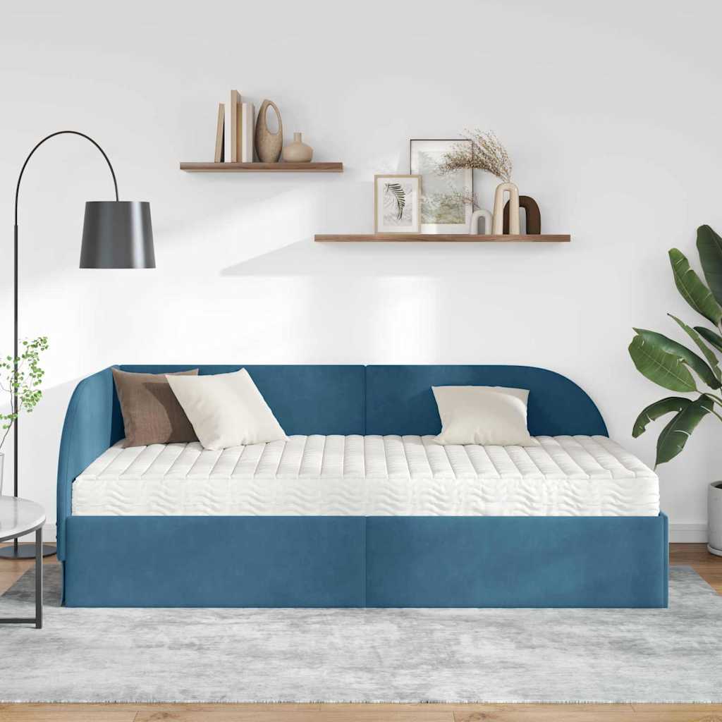 Kutni krevetni okvir s madracem 2 kom. Plava 100 x 200 cm