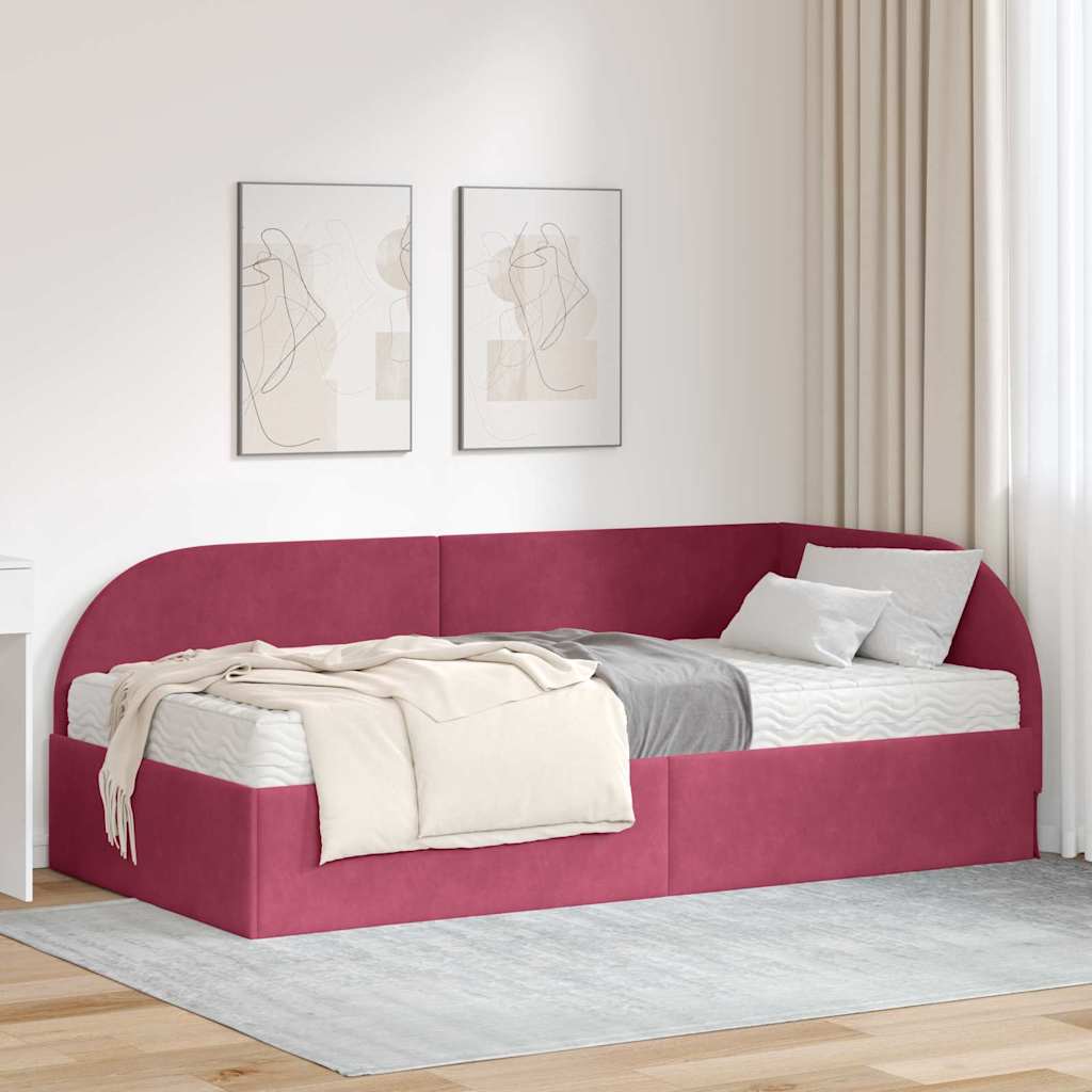 Kutni krevetni okvir s madracem 2 pcs Crvena Baršun