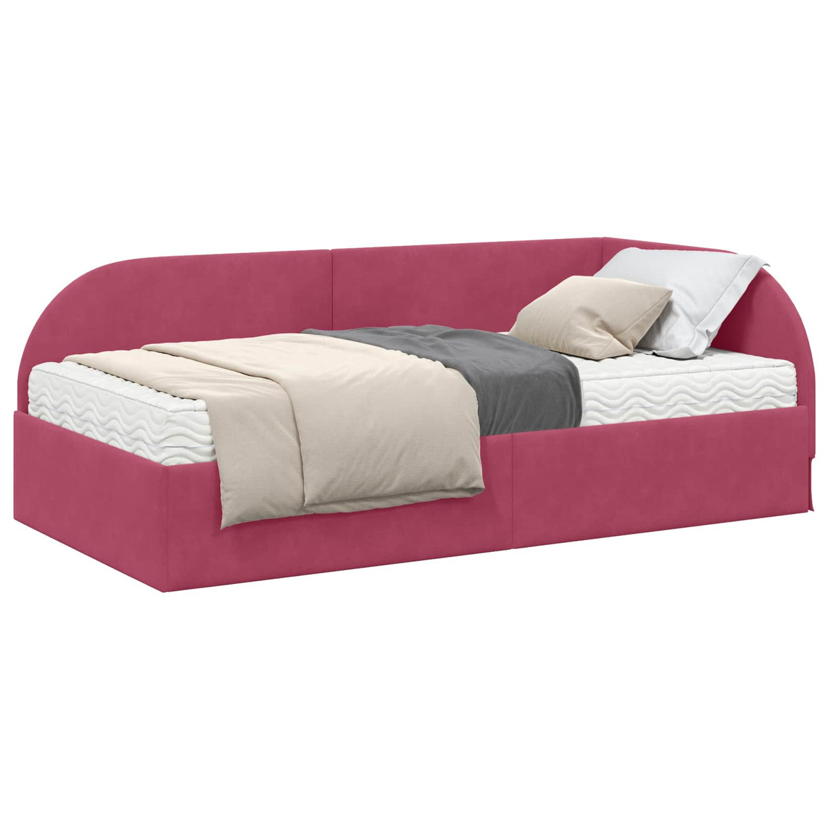 Kutni krevetni okvir s madracem 2 pcs Crvena Baršun