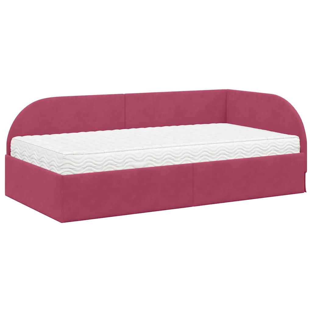 Kutni krevetni okvir s madracem 2 pcs Crvena Baršun