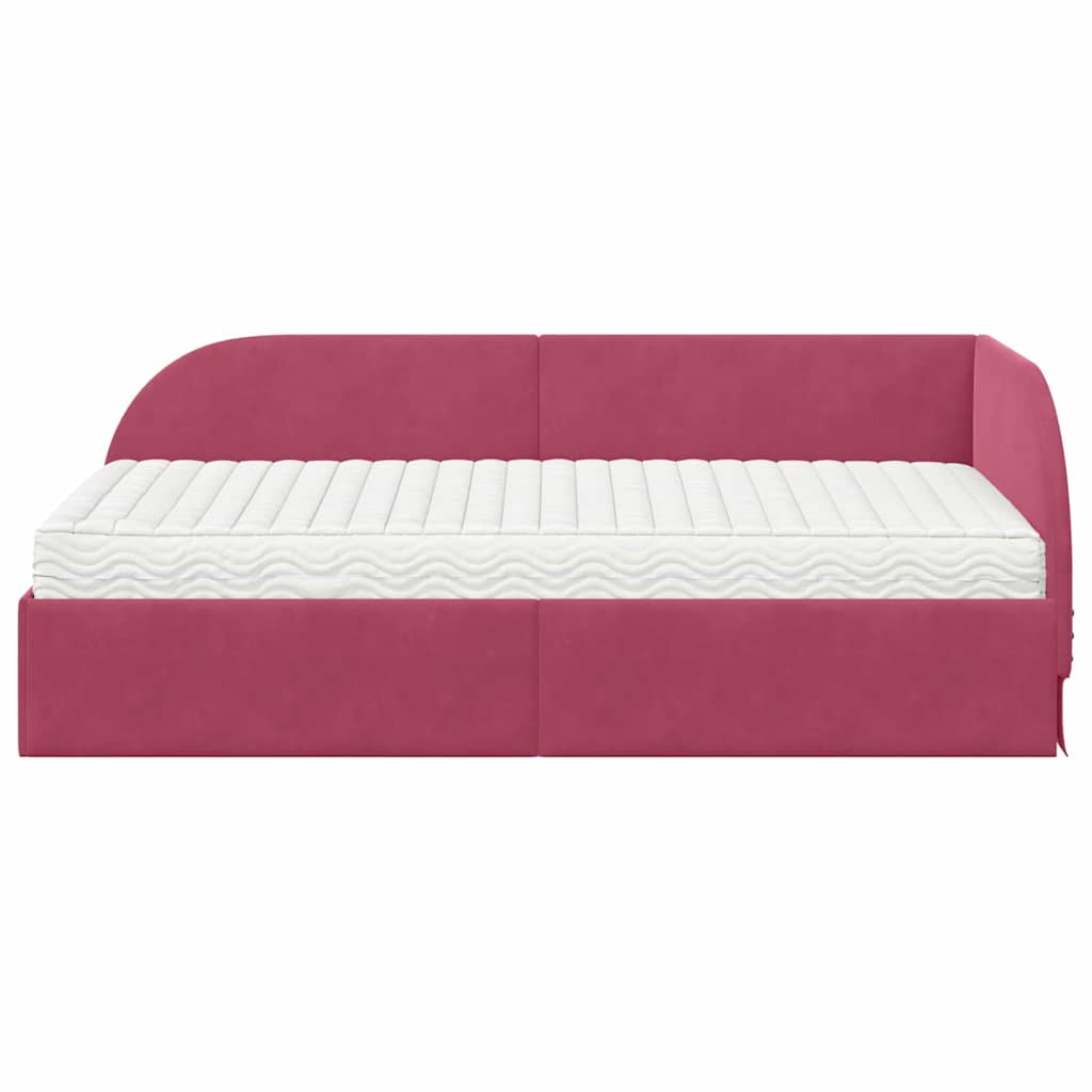 Kutni krevetni okvir s madracem 2 pcs Crvena Baršun