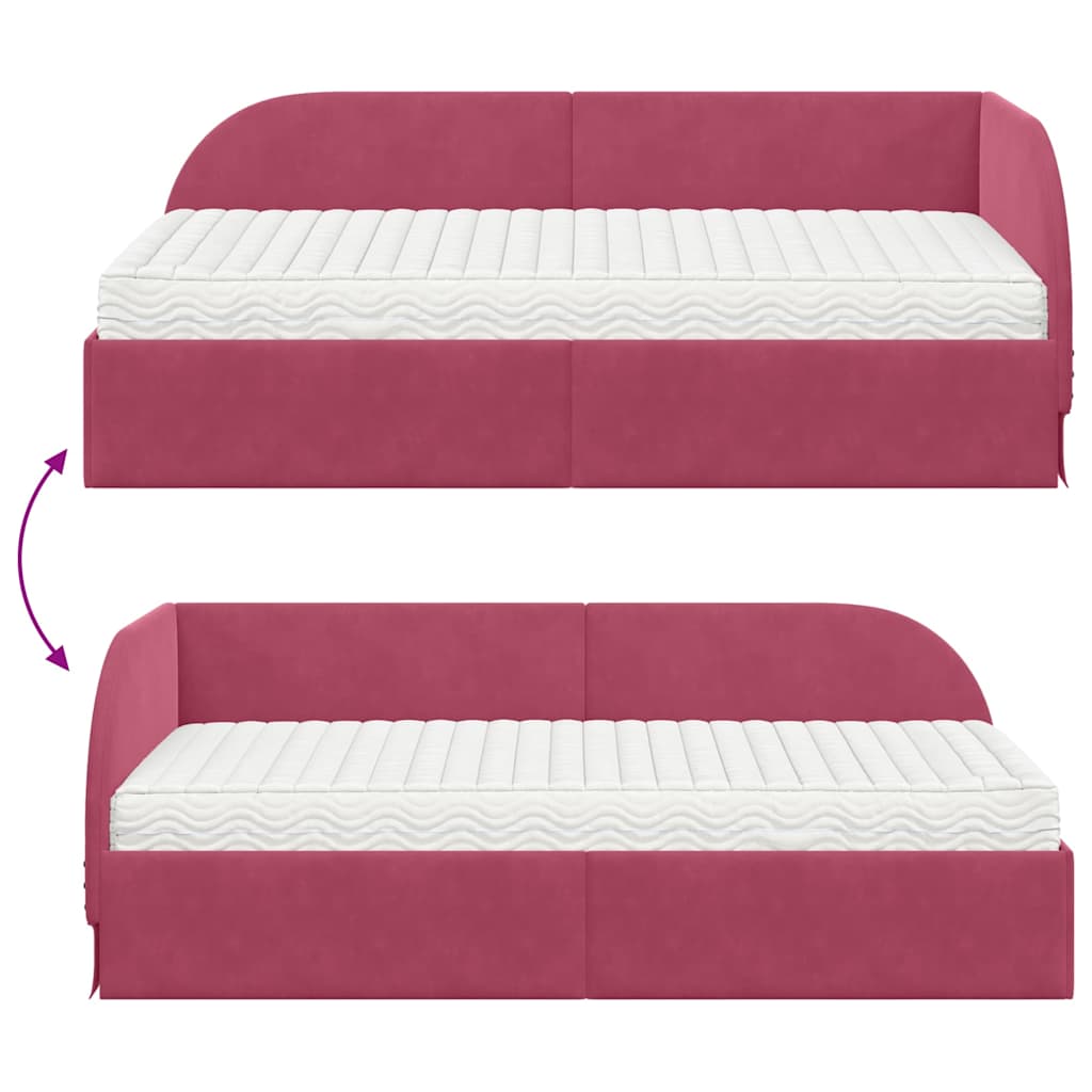 Kutni krevetni okvir s madracem 2 pcs Crvena Baršun