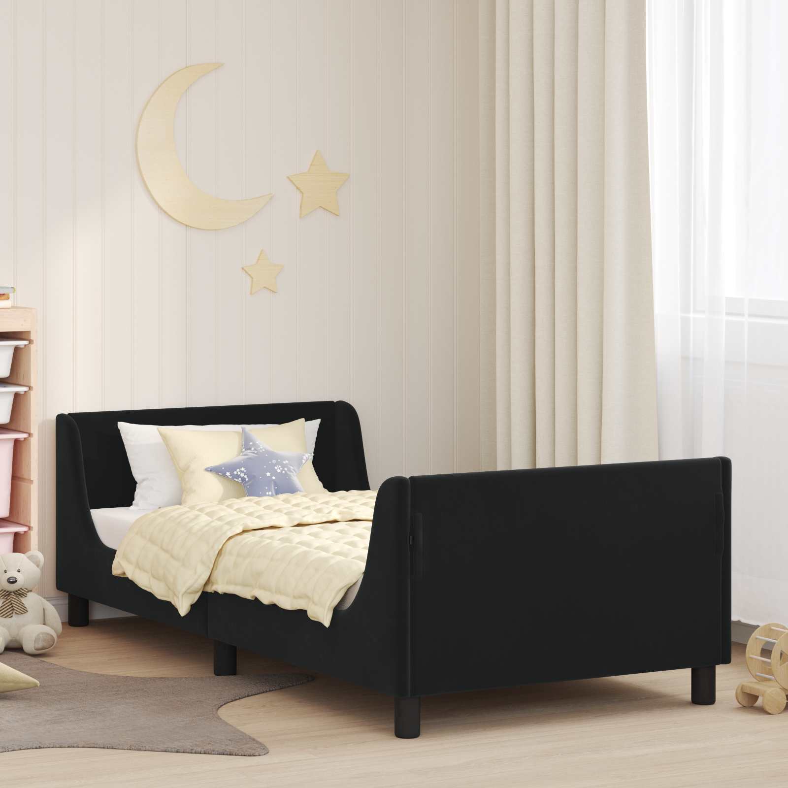 Krevet za djecu s uzglavljem Crna 80 x 200 cm Baršun