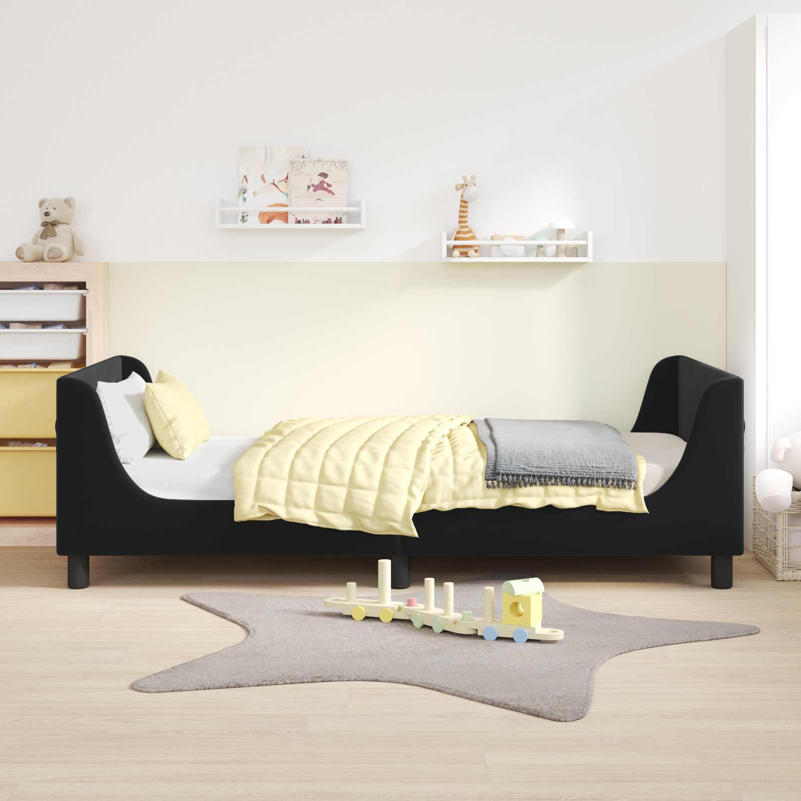Krevet za djecu s uzglavljem Crna 80 x 200 cm Baršun