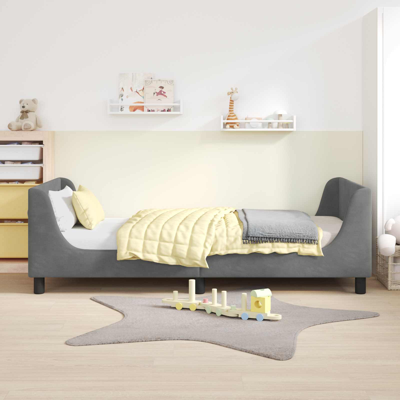 Krevet za djecu s uzglavljem Tamno siva 90 x 190 cm Baršun