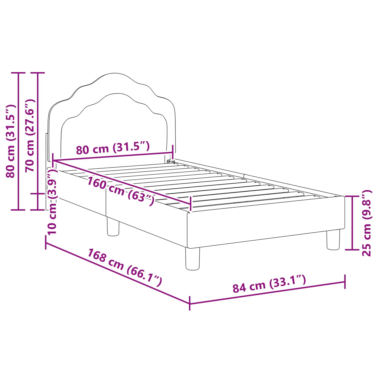 Krevet za djecu s uzglavljem Tamno siva 80 x 160 cm Baršun