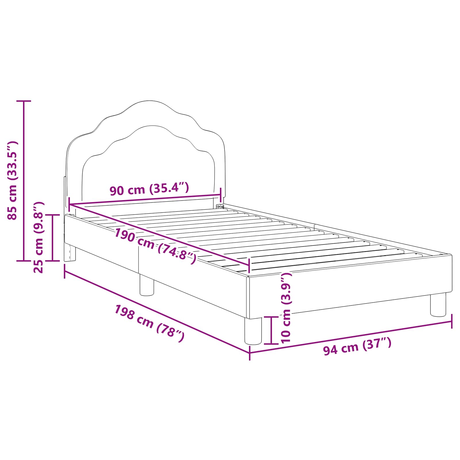 Krevet za djecu s uzglavljem Tamno siva 90 x 190 cm Baršun