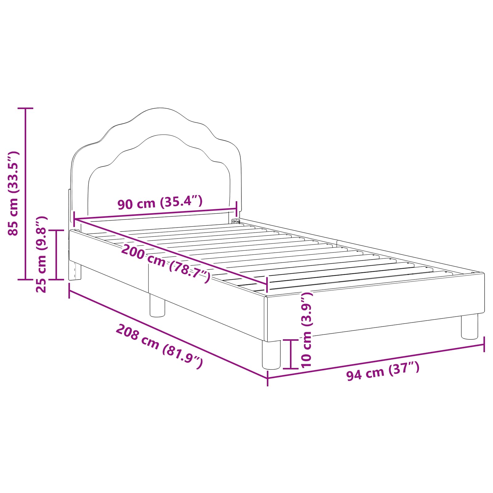 Krevet za djecu s uzglavljem Tamno siva 90 x 200 cm Baršun