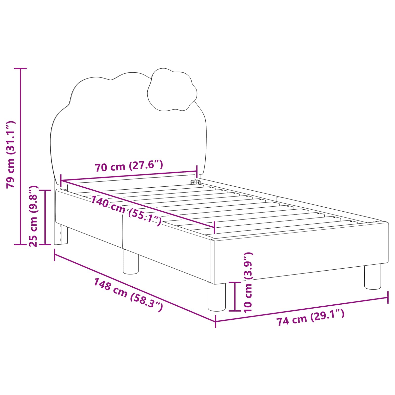 Okvir kreveta za malu djecu s naslonom Plava 70 x 140 cm PU