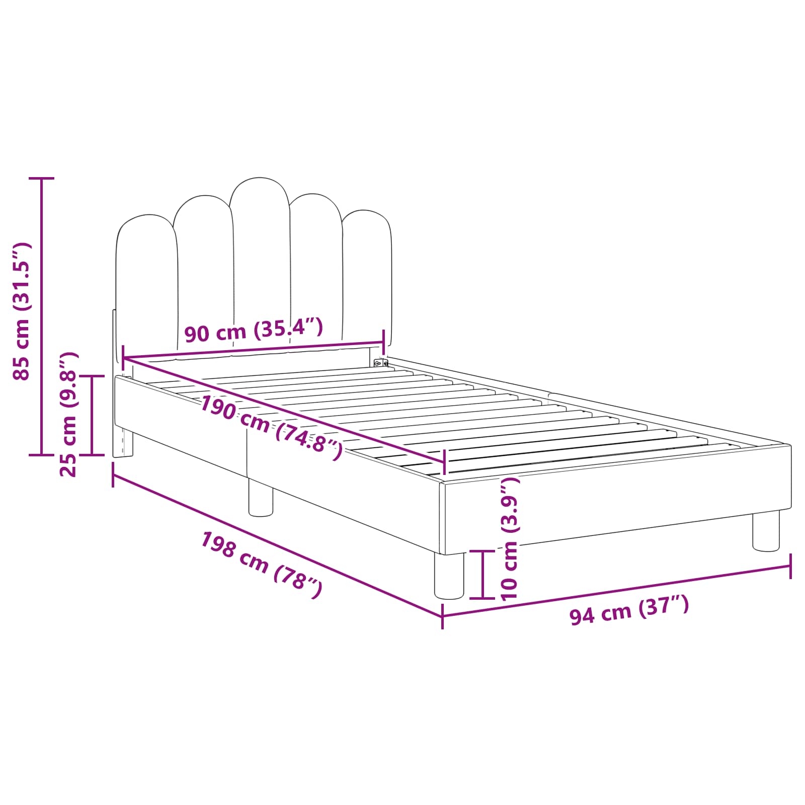 Krevet za djecu s uzglavljem Svjetlosiva 90 x 190 cm Tkanina