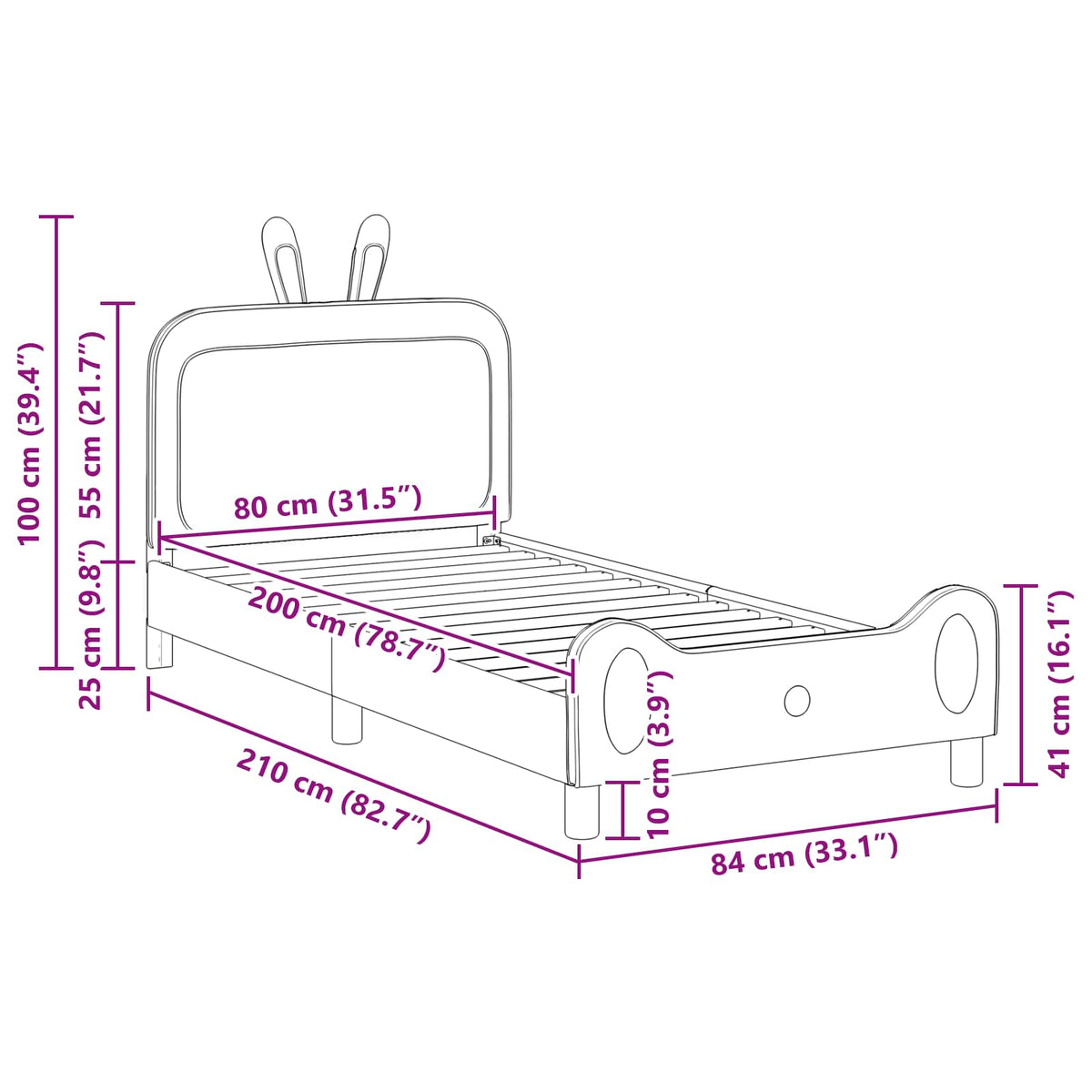 Krevet za djecu s uzglavljem Svijetlo siva 80 x 200 cm PU