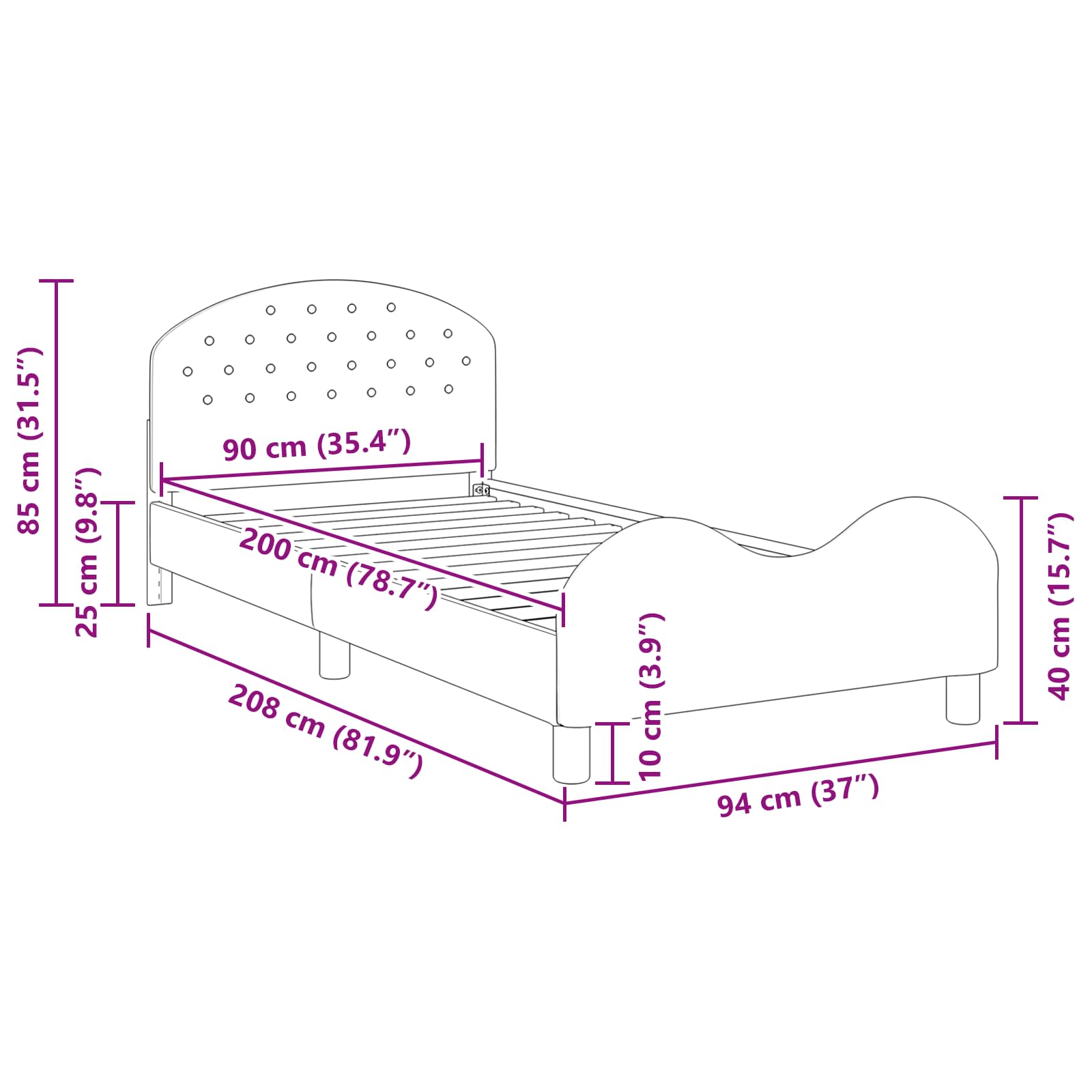 Krevet za djecu s uzglavljem Tamno siva 90 x 200 cm Baršun