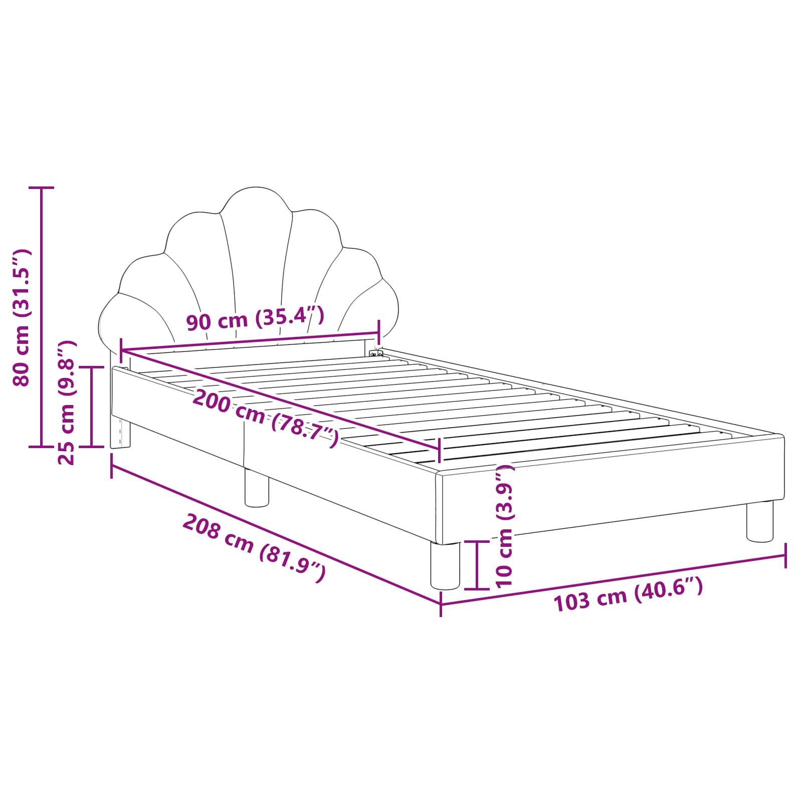 Krevet za djecu s uzglavljem Crna 90 x 200 cm Baršun