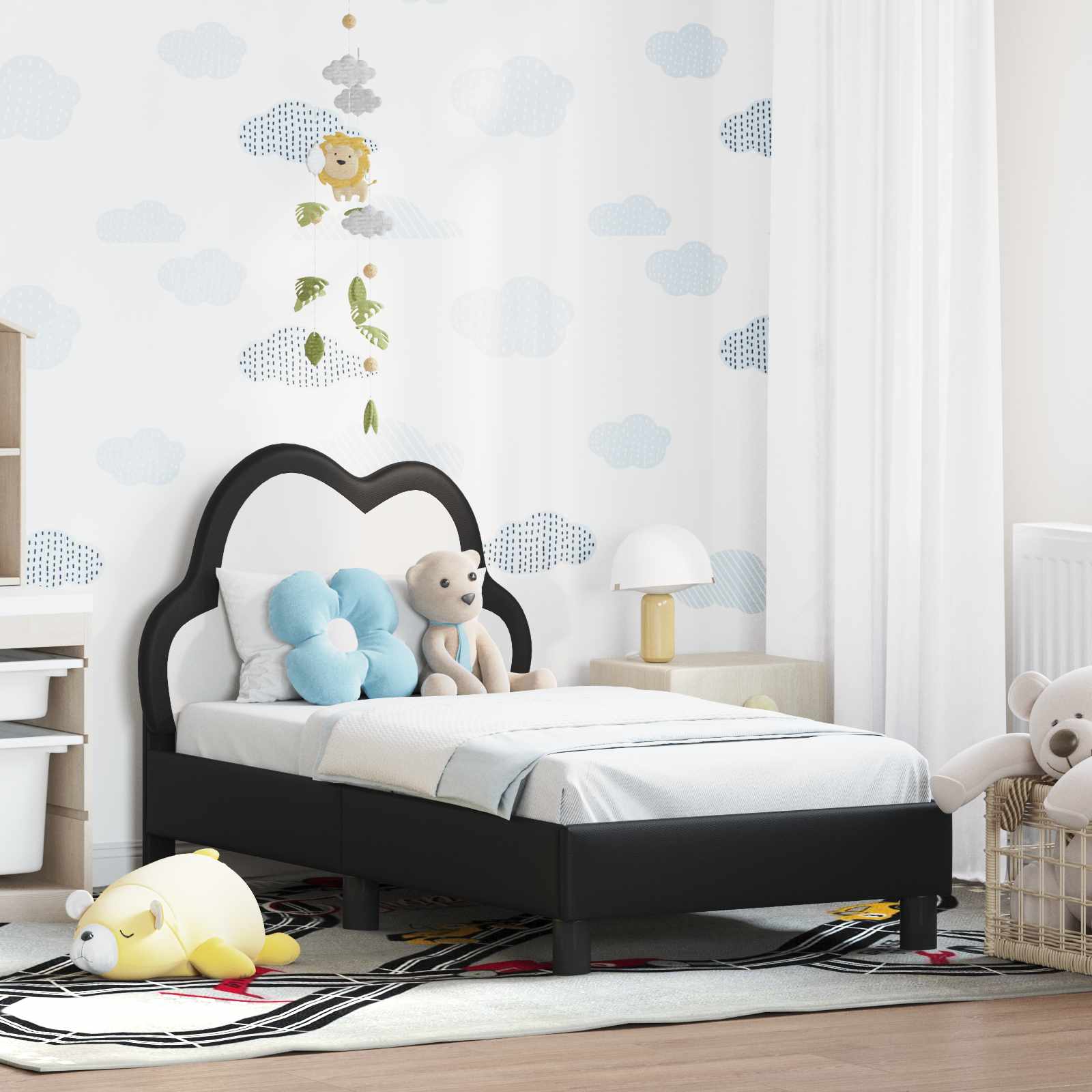 Okvir kreveta za malu djecu s naslonom Crna 70 x 140 cm PU