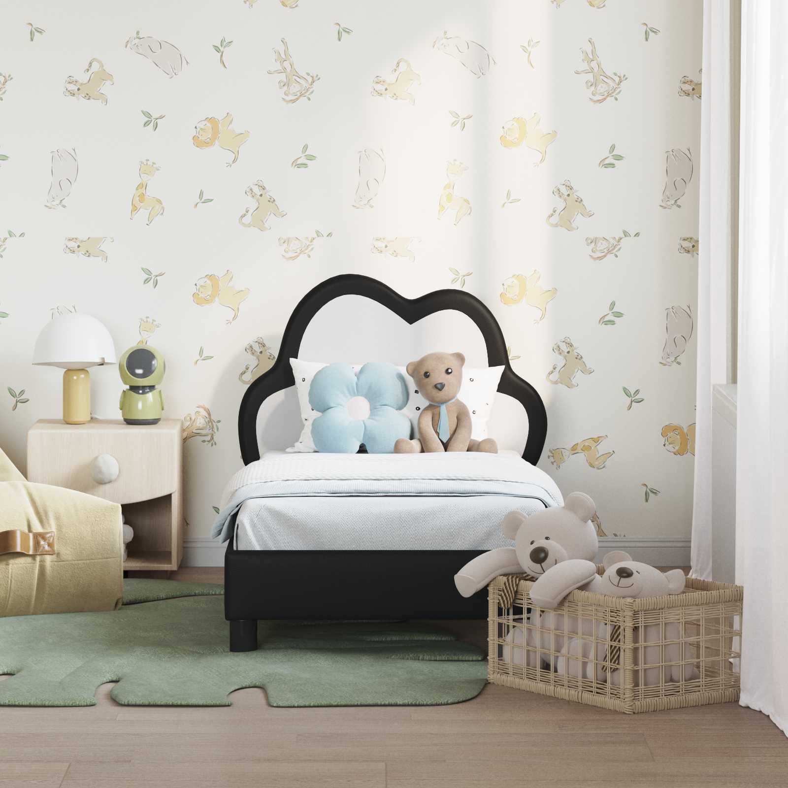 Okvir kreveta za malu djecu s naslonom Crna 70 x 140 cm PU