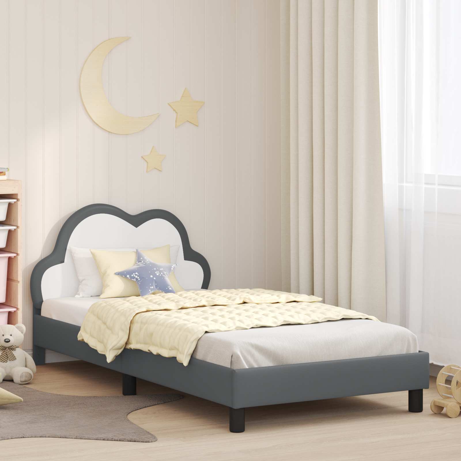Krevetna konstrukcija s uzglavljem Svijetlo siva 90 x 190 cm PU