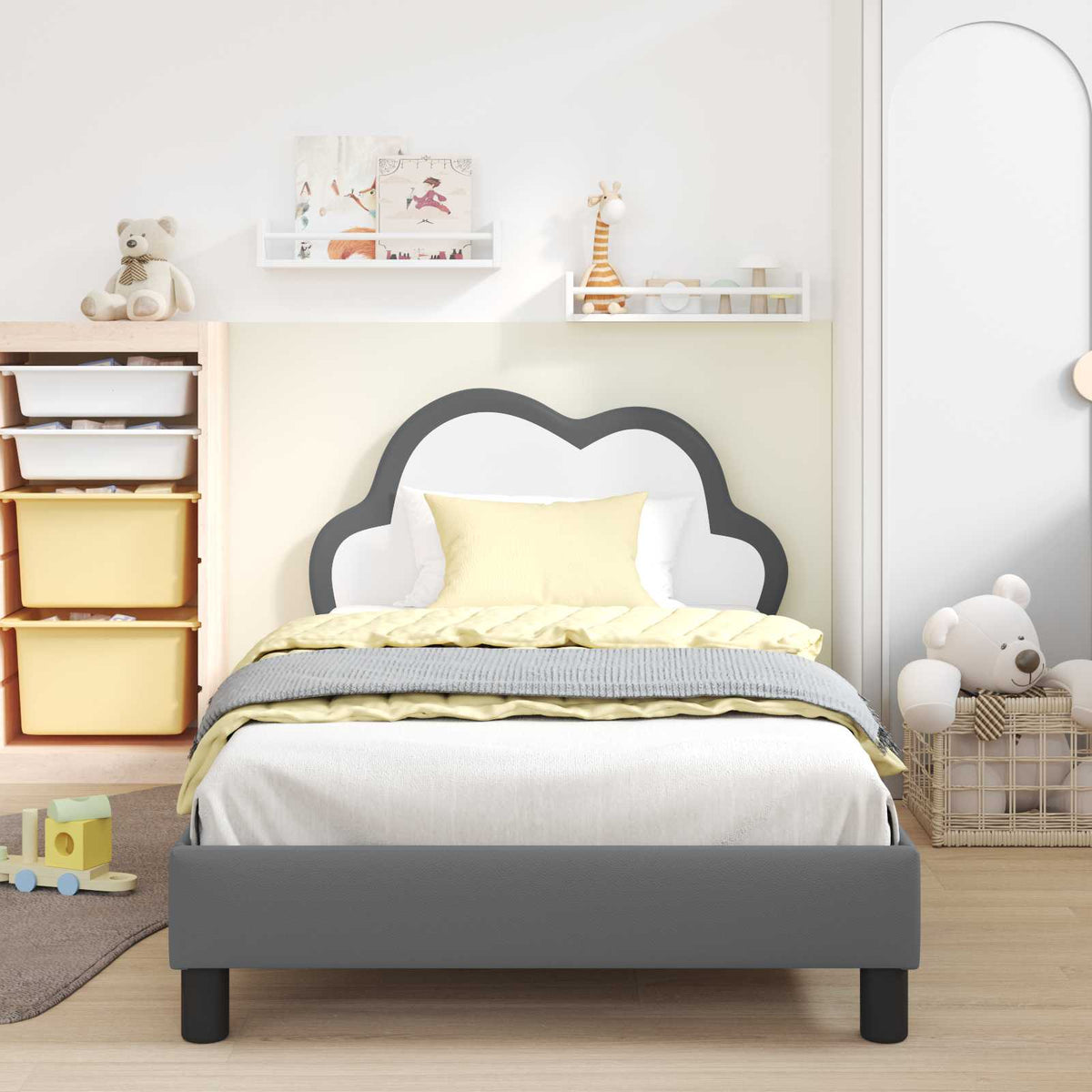 Krevetna konstrukcija s uzglavljem Svijetlo siva 90 x 190 cm PU