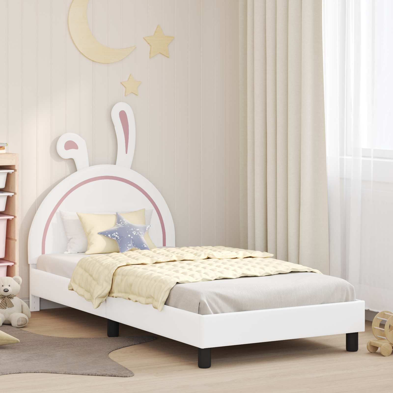 Krevet za djecu s uzglavljem s uzglavljem Bijelo 90 x 190 cm PU