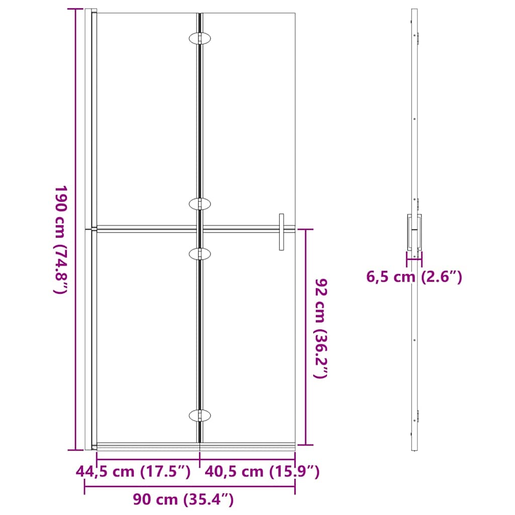 Walk-In zid za tuširanje Crna 90 x 6.5 x 190 cm