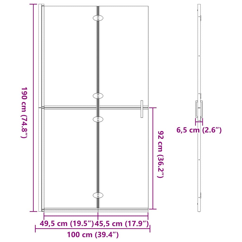 Walk-In zid za tuširanje Crna 100 x 6,5 x 190 cm
