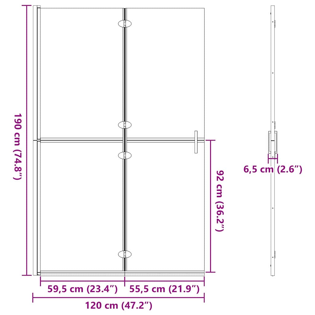 Walk-In zid za tuširanje Crna 120 x 6,5 x 190 cm
