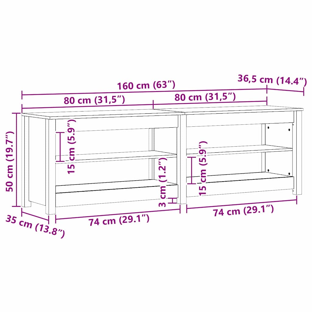 Klupa za cipele s policom Vosak smeđa 160 x 36,5 x 50 cm