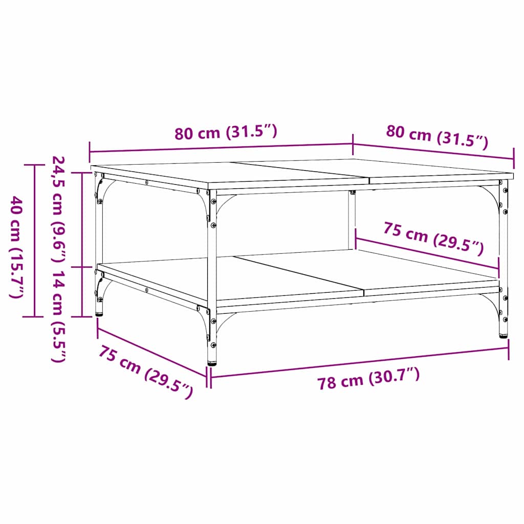 Kava Stol Crni hrast 80 x 80 x 40 cm Konstruirano drvo