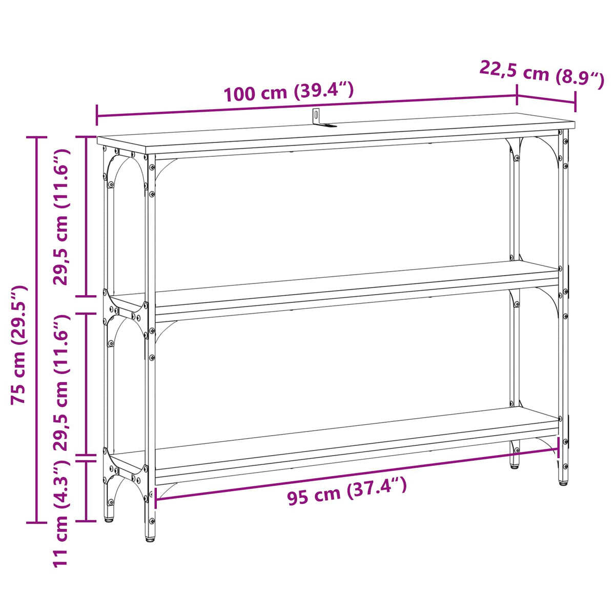 Konzolna stolica s policom Crni hrast 100 x 22,5 x 75 cm
