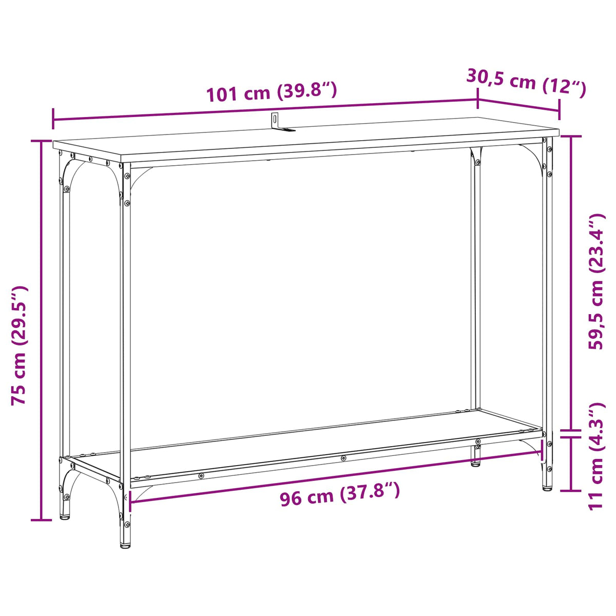 Konzolna stolica s policom Crni hrast 101 x 30.5 x 75 cm