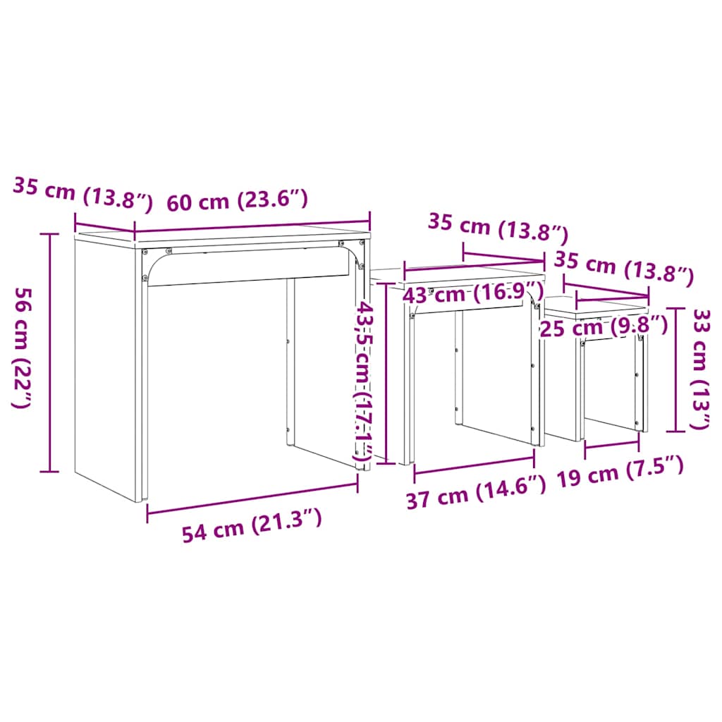 Kava Stol 3 pcs Crni hrast Konstruirano drvo