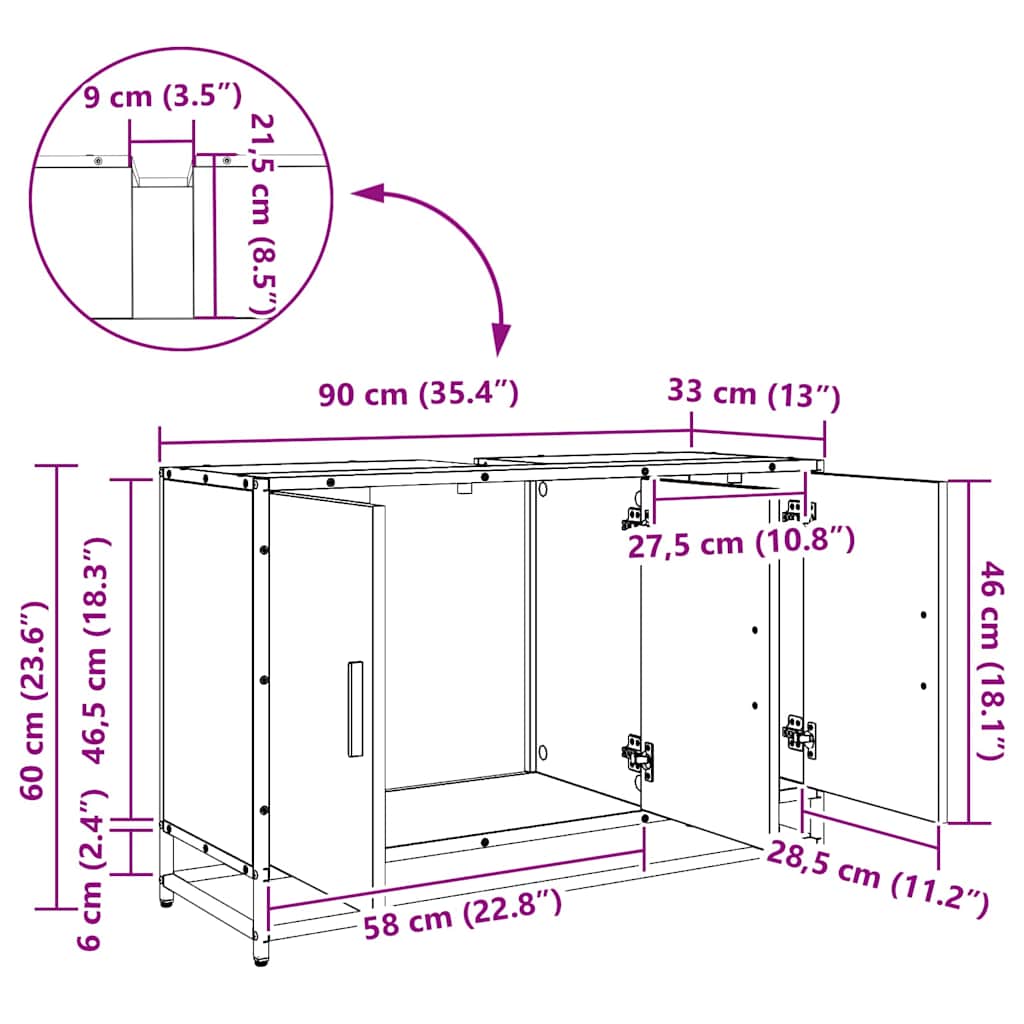 Kupaonski ormar Crni hrast 90 x 33 x 60 cm Konstruirano drvo