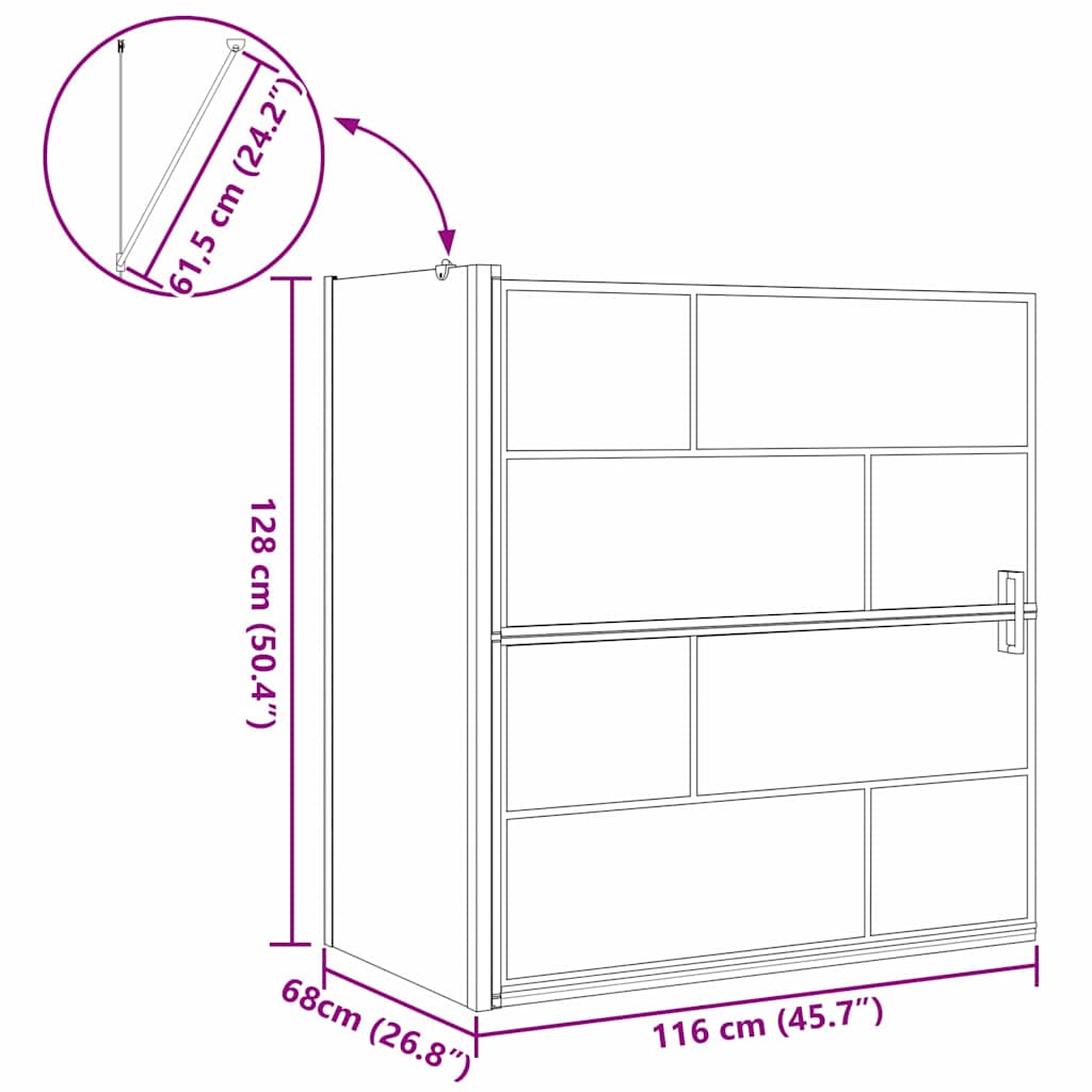 Ekran za kadu i tuš Crna i prozirna 116 x 68 x 128 cm