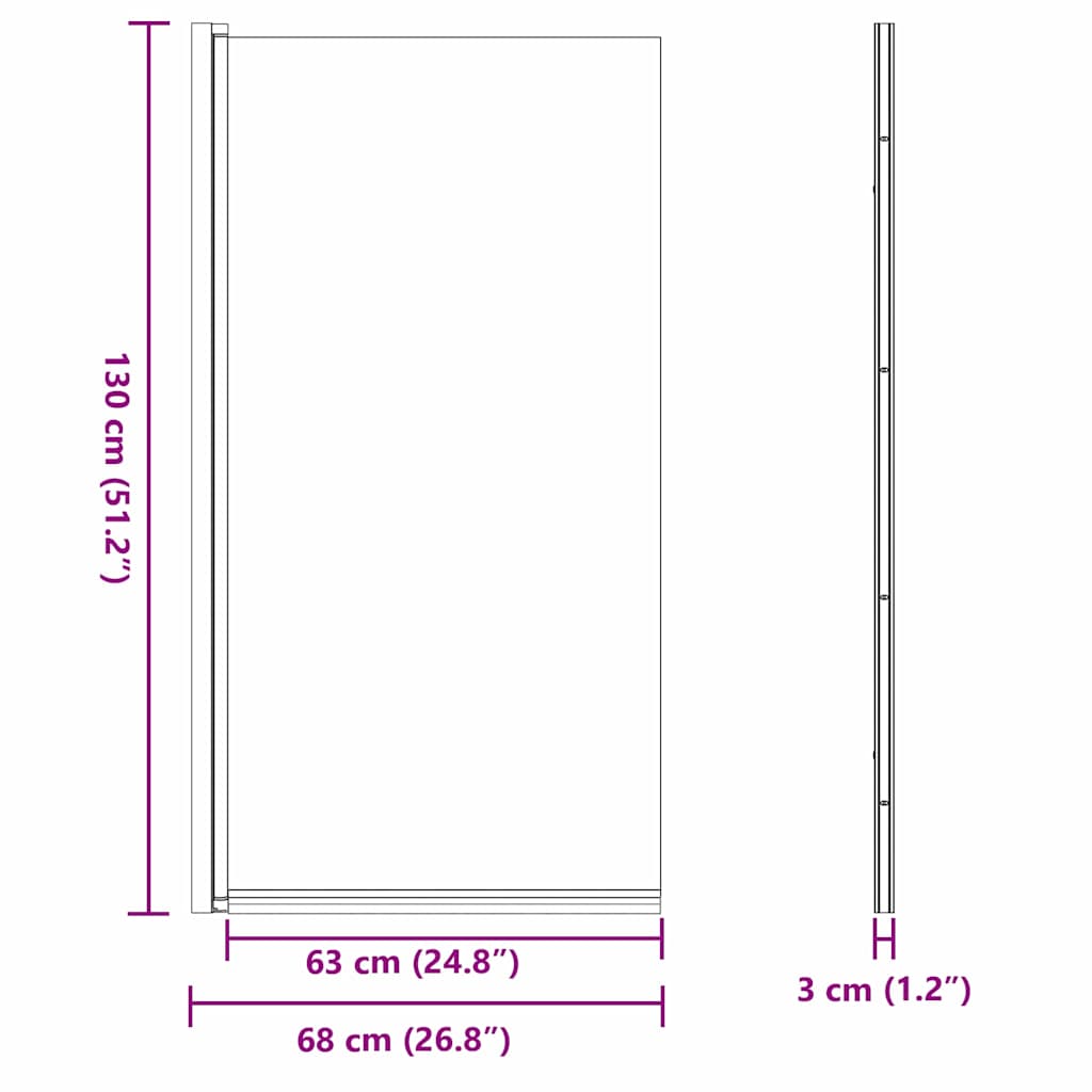 Ekran za kadu i tuš Crna 68 x 130 cm Staklo s temperaturom
