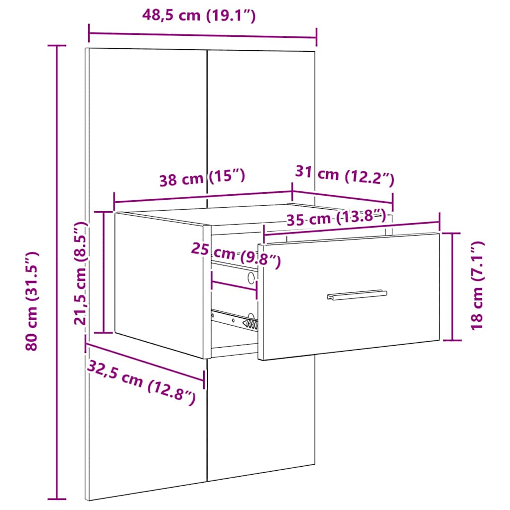Noćni ormar 2 pcs Staro drvo 50 x 32,5 x 80cm Konstruirano drvo