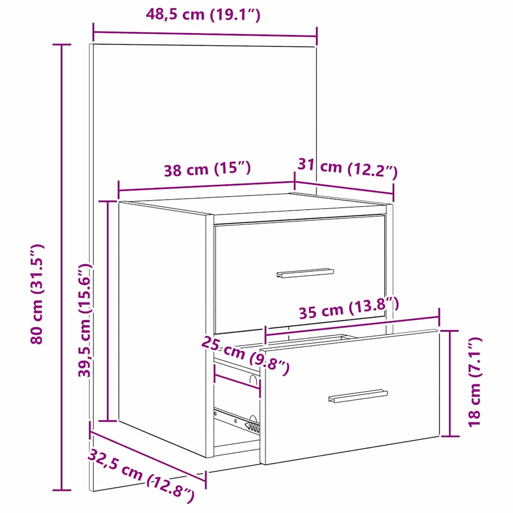 Wall-mounted noćni ormarić 2 pcs Staro drvo 48,5 x 32,5 x 80 cm