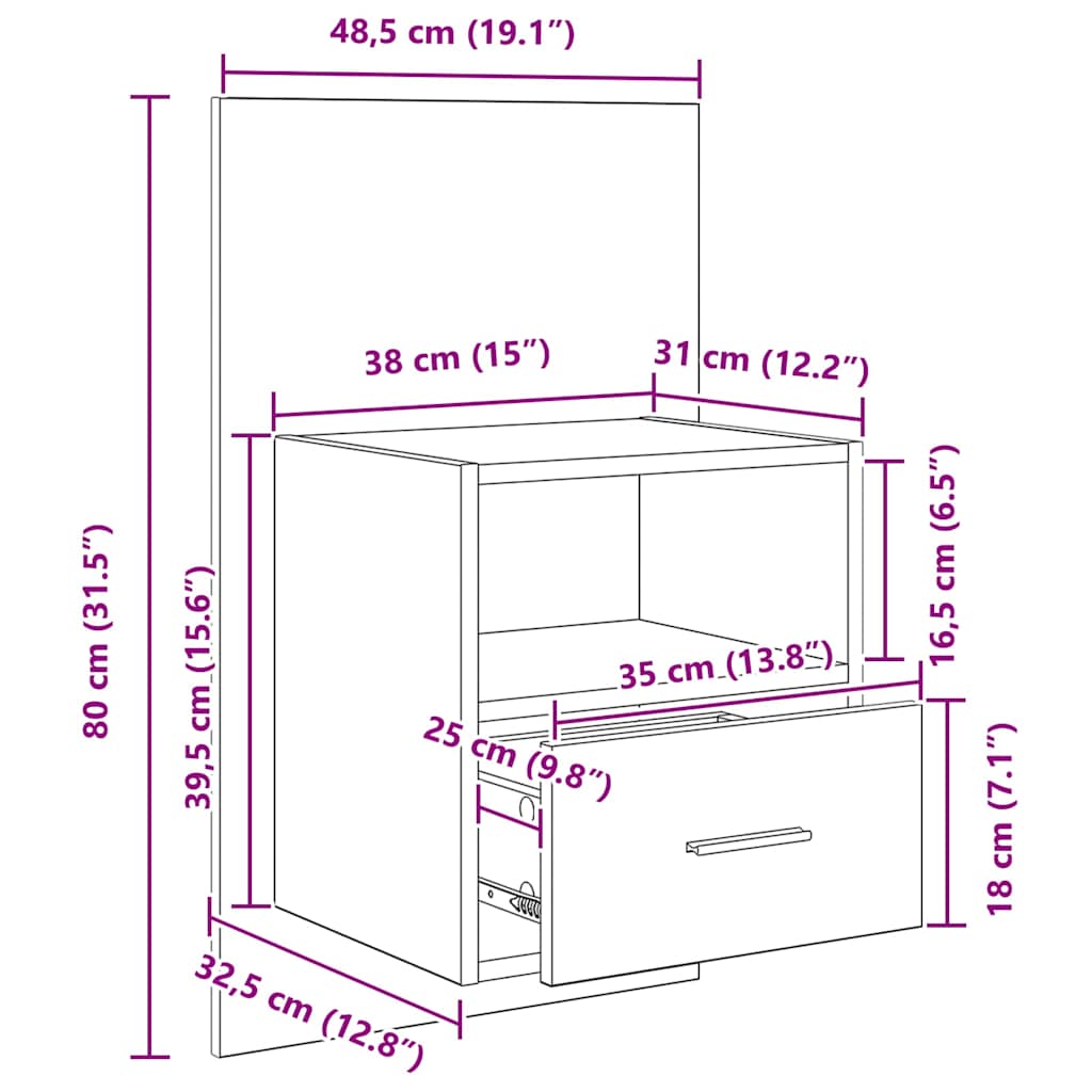 Noćni ormar 2 pcs Crni hrast 50 x 32,5 x 80cm Konstruirano drvo