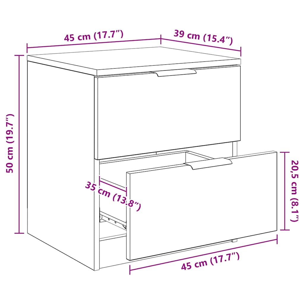 Noćni ormar s ladicama 2 pcs Umjetnički hrast 45 x 39 x 50cm
