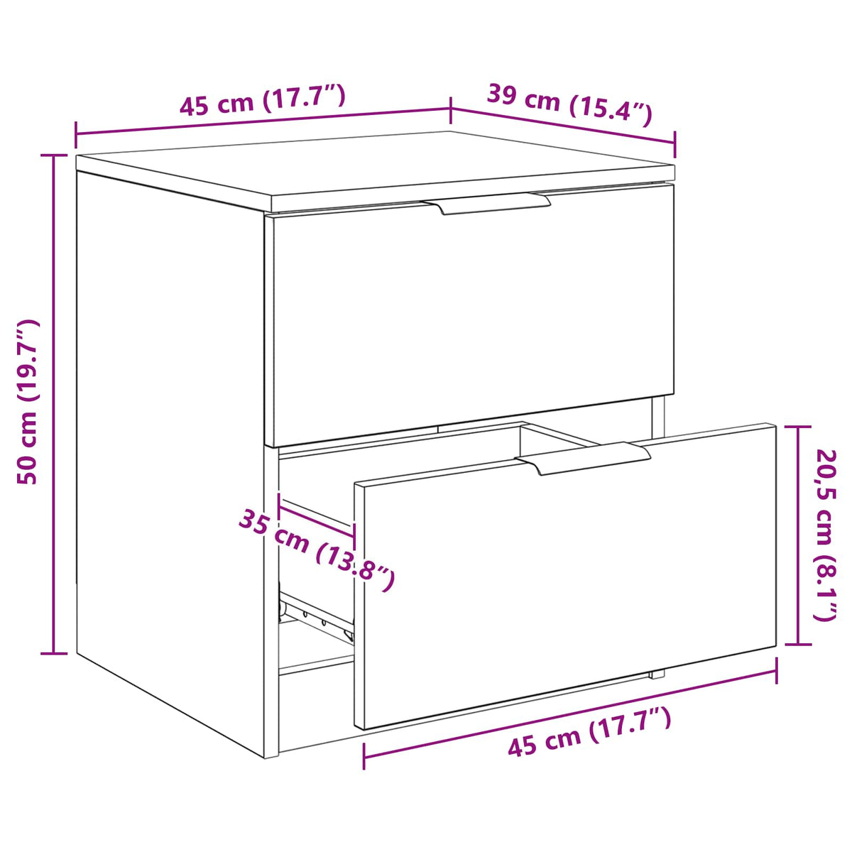 Noćni ormar s ladicama 2 pcs Umjetnički hrast 45 x 39 x 50cm