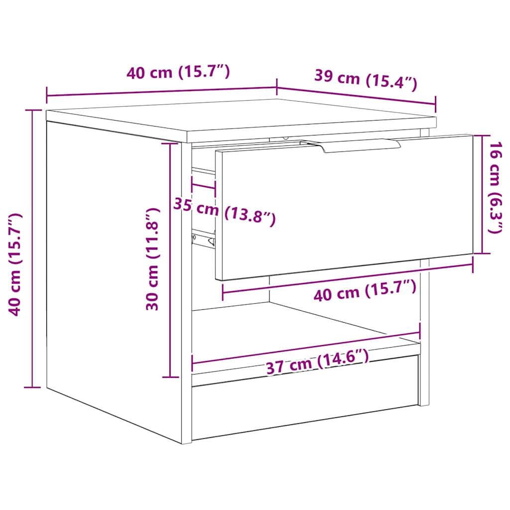 Ormarić za krevet 2 pcs Umjetnički hrast 40 x 39 x 40cm