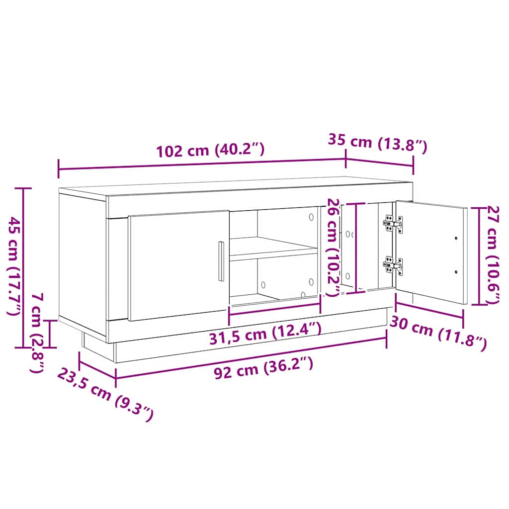 TV ormar Umjetnički hrast 102 x 35 x 45 cm Konstruirano drvo