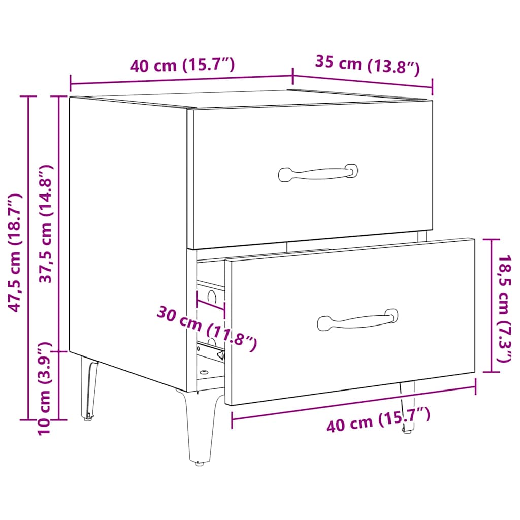 Ormarić za krevet 2 pcs Umjetnički hrast 40 x 35 x 47,5 cm