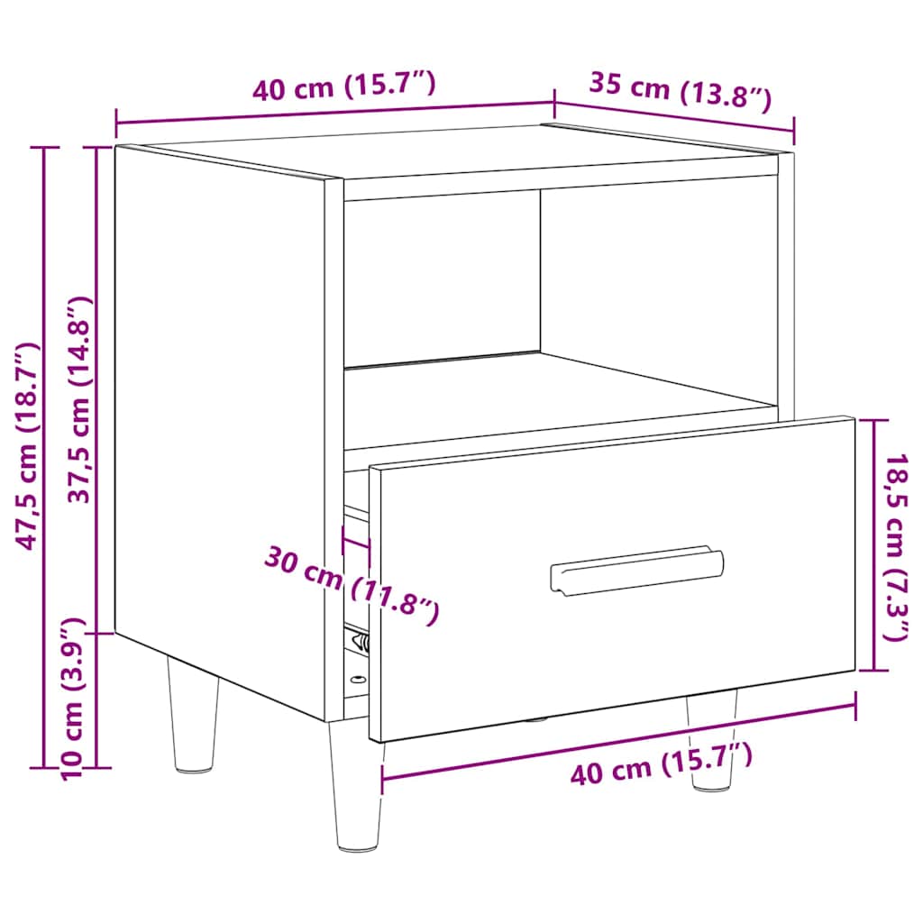 Noćni ormar Crni hrast 40 x 35 x 47 cm Konstruirano drvo