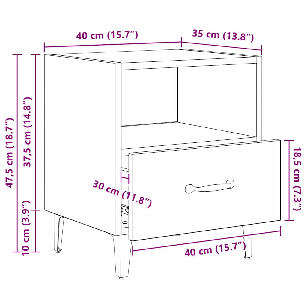 Noćni ormar s ladicama Umjetnički hrast 40 x 35 x 47,5 cm