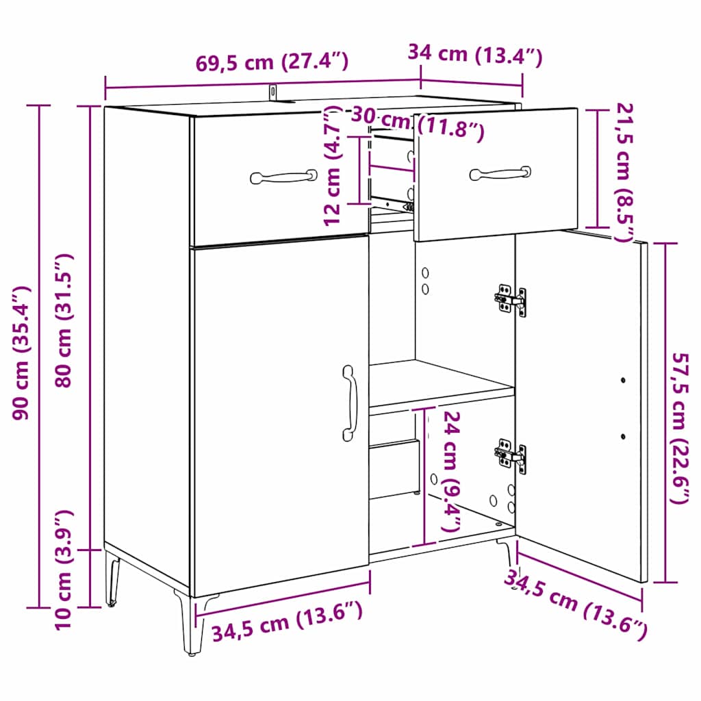 Kreveta Umjetnički hrast 69,5 x 34 x 90 cm Konstruirano drvo