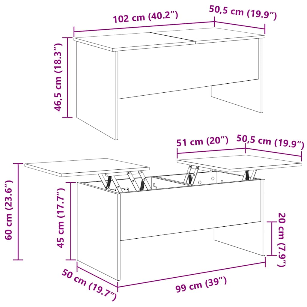 Kava Stol Crni hrast 102 x 50,5 x 46,5 cm Konstruirano drvo