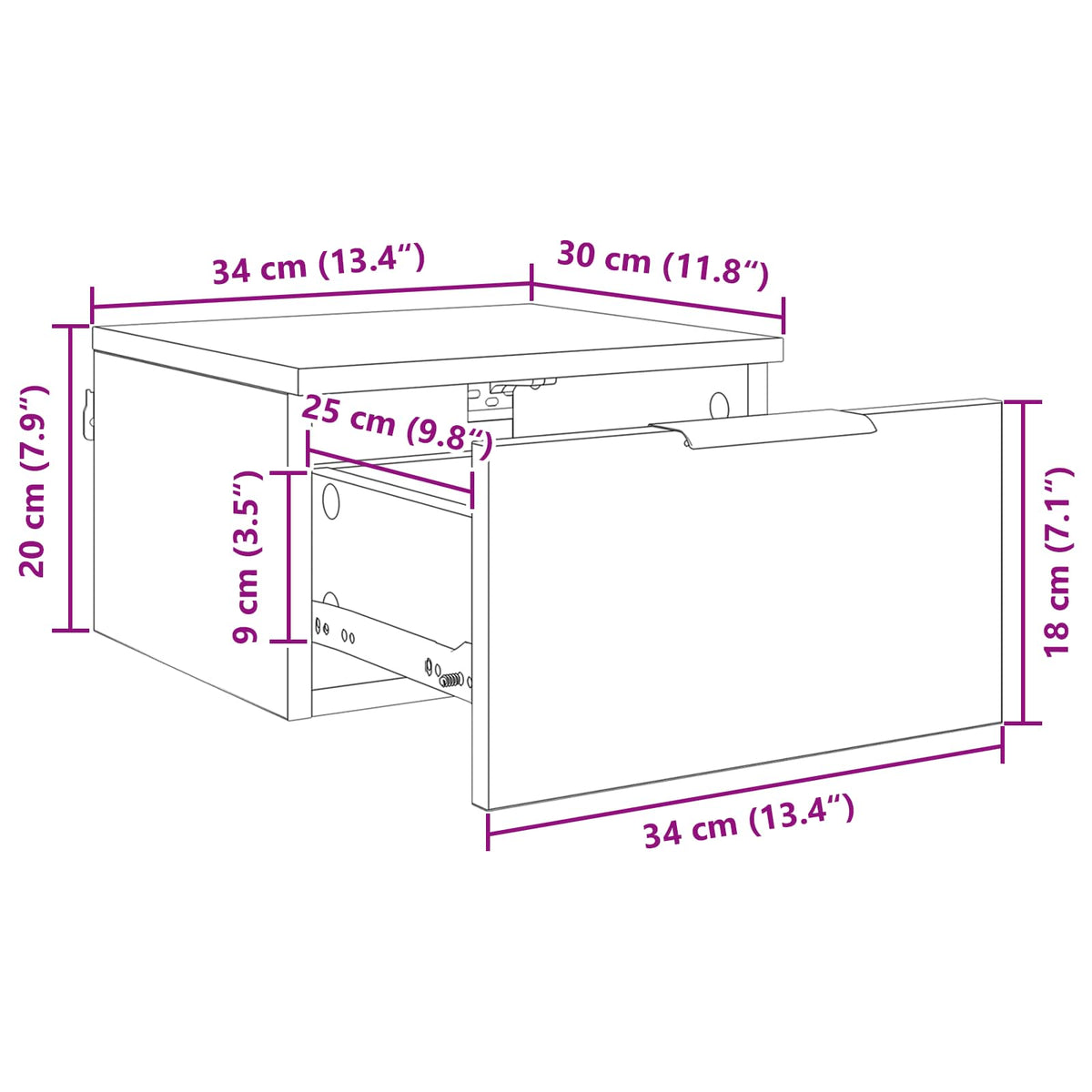 Noćni ormar Zidne Crni hrast 34 x 30 x 20 cm Konstruirano drvo