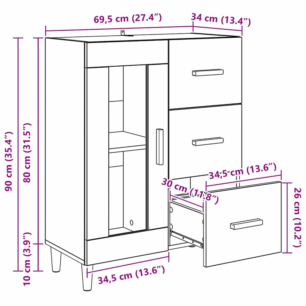 Kreveta Umjetnički hrast 69,5 x 34 x 90 cm Konstruirano drvo