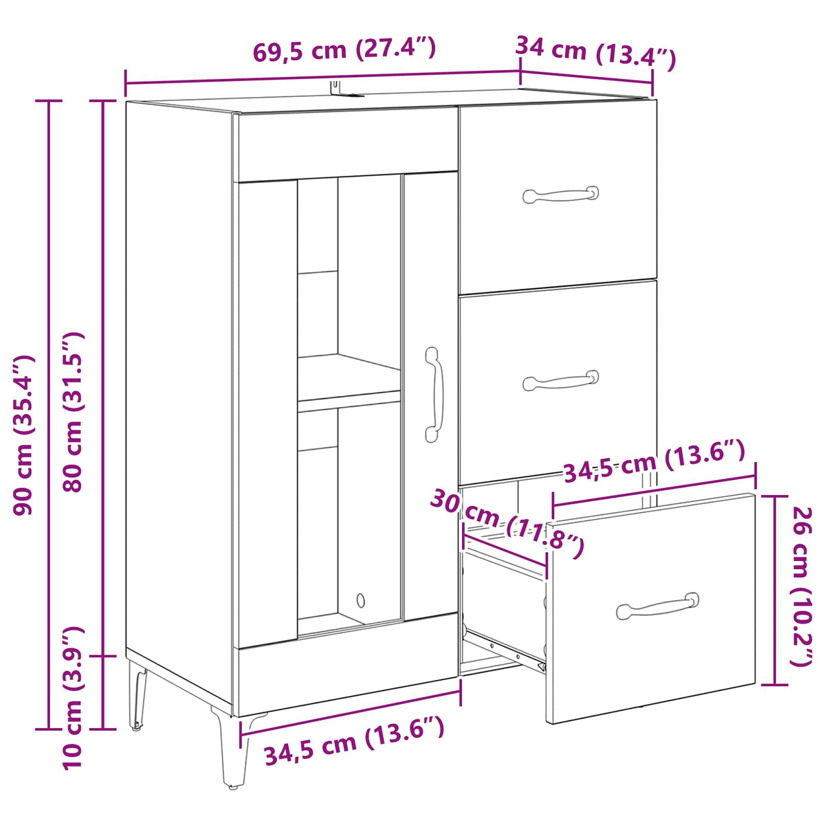 Kreveta s ladicama Umjetnički hrast 69,5 x 34 x 90 cm