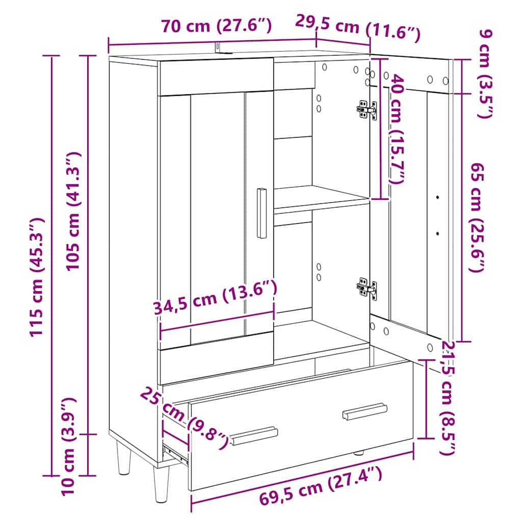 Highboard Staro drvo 70 x 31 x 115 cm Konstruirano drvo